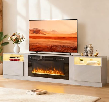 MXV 80-Inch Fireplace TV Stand for TVs Up to 90, LED Light Entertainment Center with 36 Electric Fireplace, Black