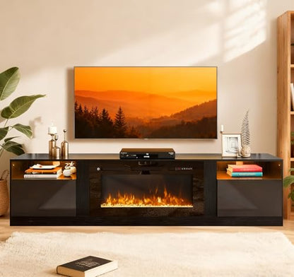 MXV 80-Inch Fireplace TV Stand for TVs Up to 90, LED Light Entertainment Center with 36 Electric Fireplace, Black