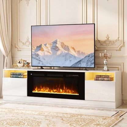 MXV 80-Inch Fireplace TV Stand for TVs Up to 90, LED Light Entertainment Center with 36 Electric Fireplace, Black