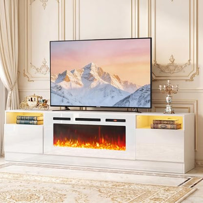 MXV 80-Inch Fireplace TV Stand for TVs Up to 90, LED Light Entertainment Center with 36 Electric Fireplace, Black