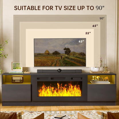 MXV 80-Inch Fireplace TV Stand for TVs Up to 90, LED Light Entertainment Center with 36 Electric Fireplace, Black