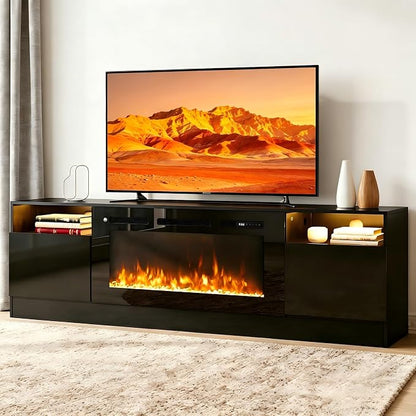 MXV 80-Inch Fireplace TV Stand for TVs Up to 90, LED Light Entertainment Center with 36 Electric Fireplace, Black