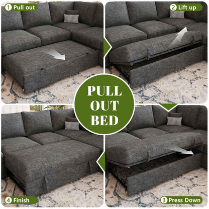 SUAWY 108 Inch Sectional Sleeper Sofa with Pull Out Bed, U Shaped 7 Seat Modular Sectional Sofa with Storage, Sectional Couches for Living Room, Cloud Modular Couch,Removable Sofa Cover, Dark Grey
